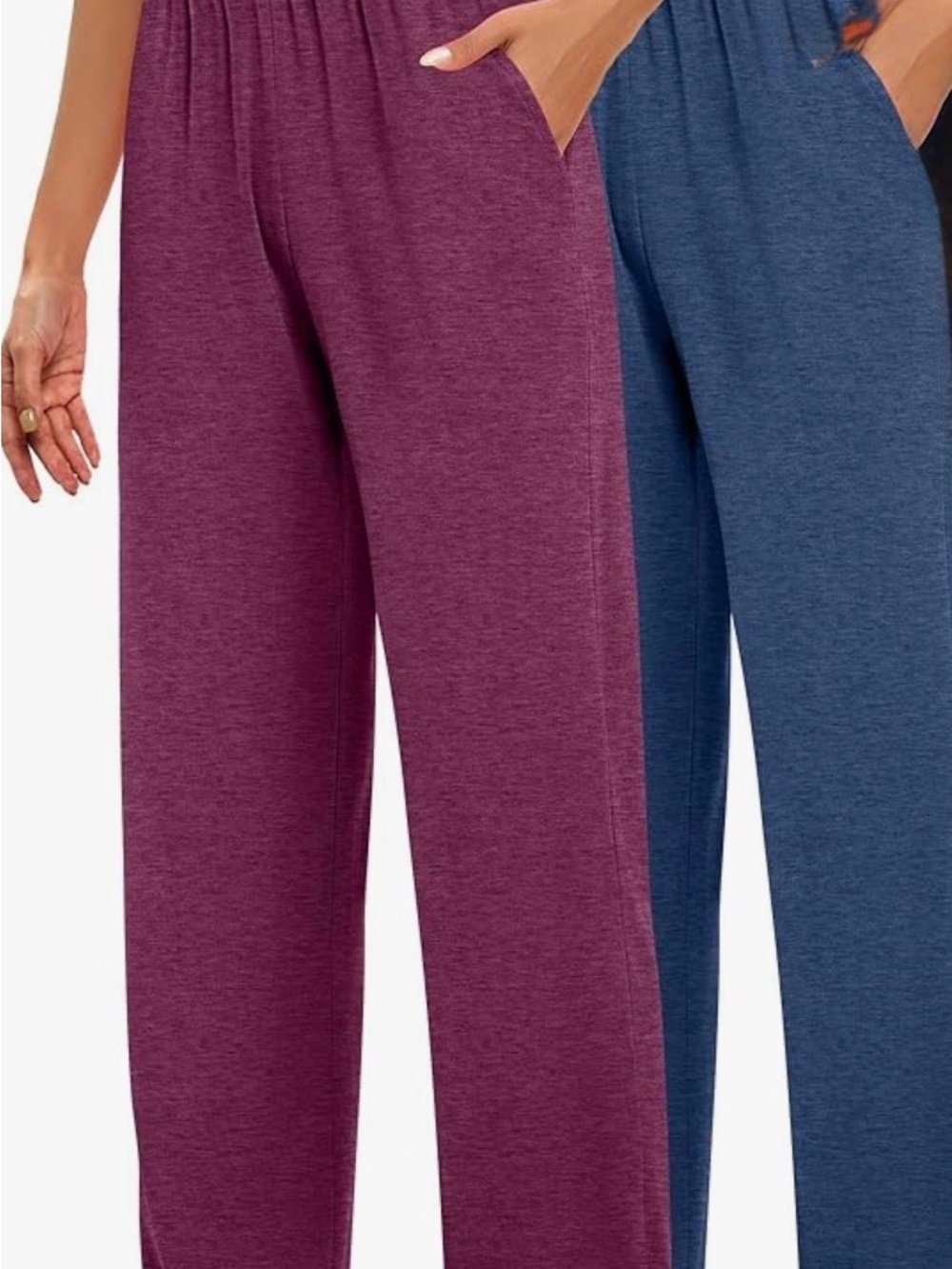 2 Pair Women’s L Huukeay ComfortFit Elastic-Waist Lounge Pants - Plum & Blue